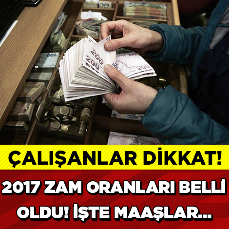 İŞTE 2017 YILINDA ALACAĞINIZ ZAM ORANLARI...