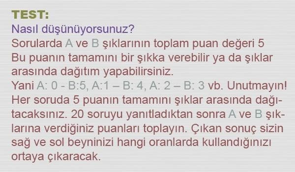 BEYNİNİZİN HANGİ YÖNÜNÜ KULLANIYORSUNUZ? TEST EDİN...