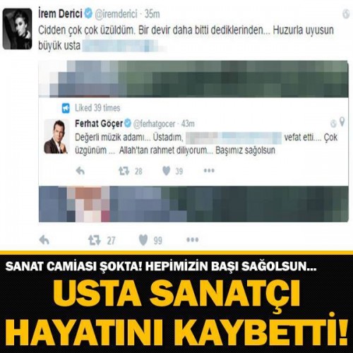 SANAT CAMİASI ŞOKTA ! HEPİMİZİN BAŞI SAĞOLSUN ! USTA SANATÇI HAYATINI KAYBETTİ !