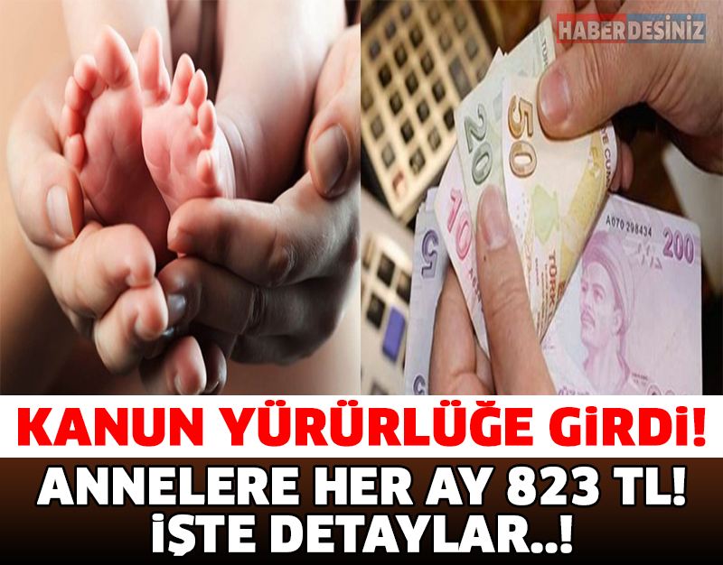 KANUN YÜRÜRLÜĞE GİRDİ! ANNELER HER AY 823 TL MAAŞ! İŞTE DETAYLAR...